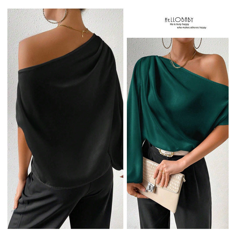 Damen elegante asymmetrische Bluse mit weiten Ärmel EB