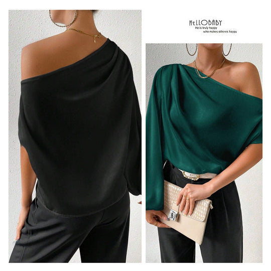 Damen elegante asymmetrische Bluse mit weiten Ärmel EB