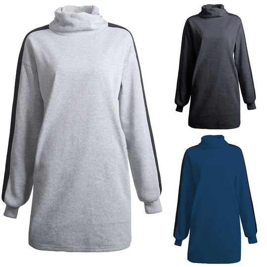 Damen lässiges Sweatshirtkleid mit hochgeschlossenem Kragen und seitlichen Einsätzen EB