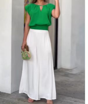 Damen Elegante Weite Hosen mit Lockere Bluse EB
