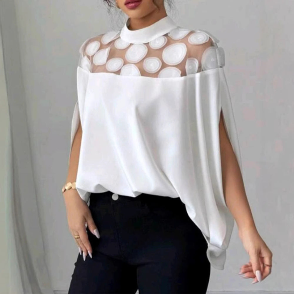 Damen moderne Bluse mit transparentem Schulterdesign Heidi-Mode