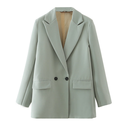 Damen Oversize Doppelreihiger Blazer mit fallendem Revers und weicher Innenfütterung EB