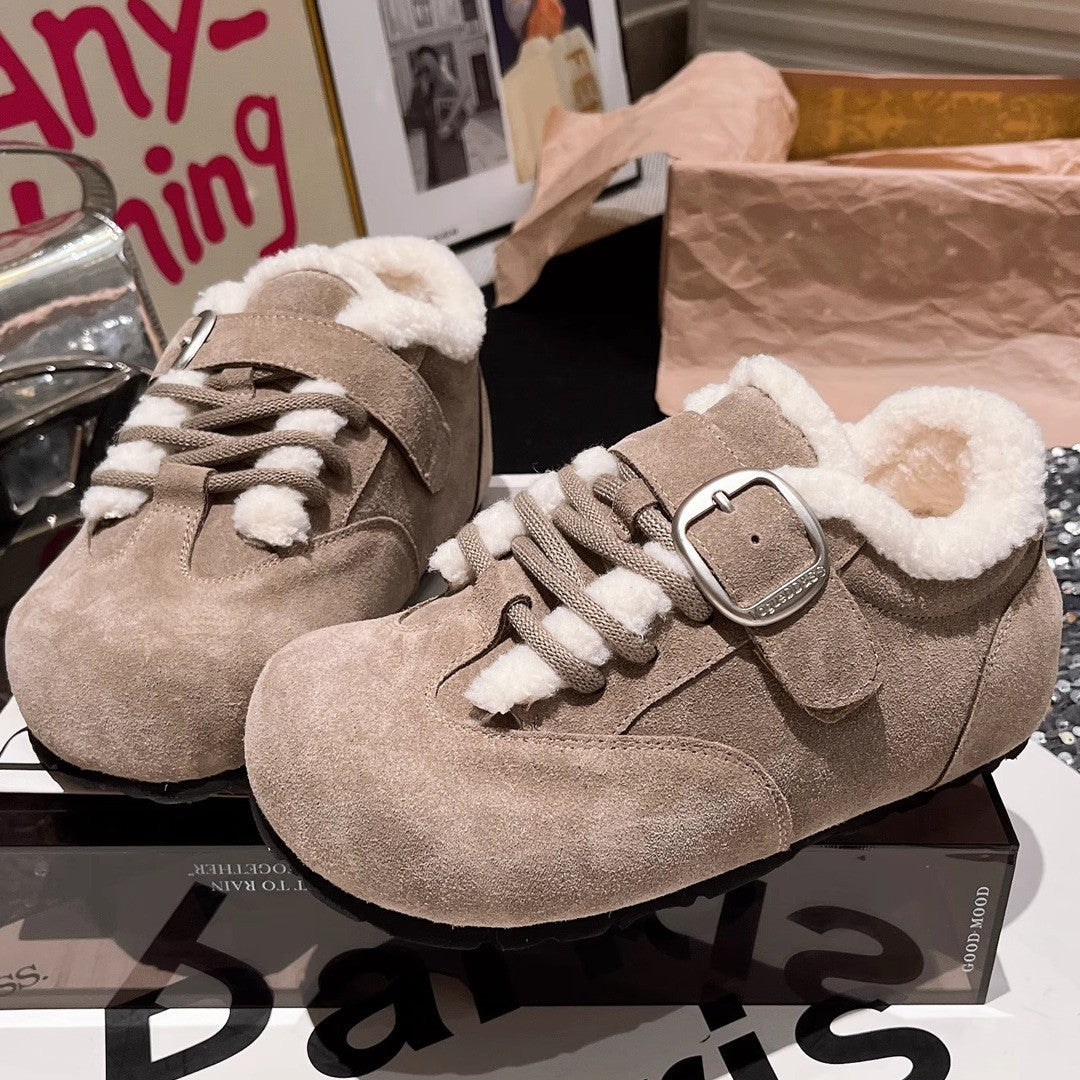 Damen bequeme Clogs mit warmem Fleece-Futter und eleganter Schnalle EB