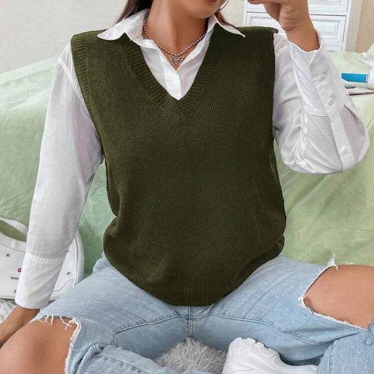 Damen Strickweste mit V-Ausschnitt und feinem Rippstrickmuster EB