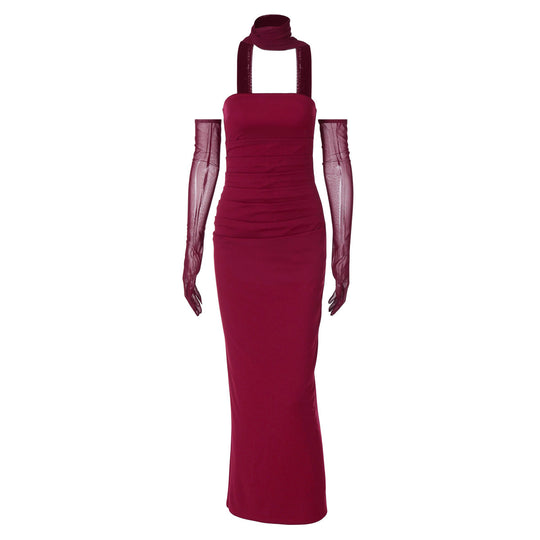 Damen Elegantes schulterfreies Abendkleid mit Flügelärmeln EB