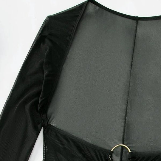 Damen Strandkleid mit transparentem Wickeldetail und modischen Ring-Elementen EB