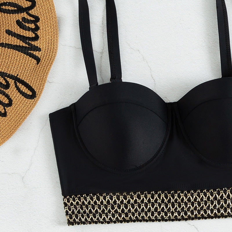 Damen Hochtaillierter Bikini mit elegantem Bustier und stylishen Akzenten EB