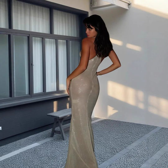 Damen Glänzendes Abendkleid mit schmalem Schnitt und eleganten Spaghettiträgern EB