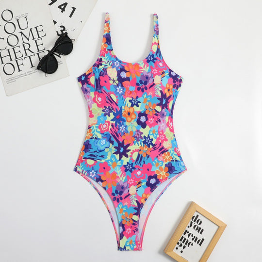Damen Einteiliger Badeanzug mit floralem Muster und hohem Beinausschnitt EB
