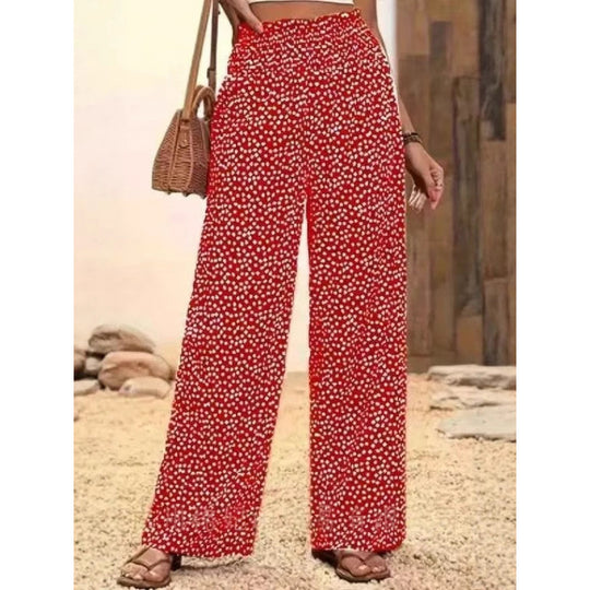 Damen Weite Blumenmuster-Hose mit elastischem Bund und hohem Taillenschnitt EB