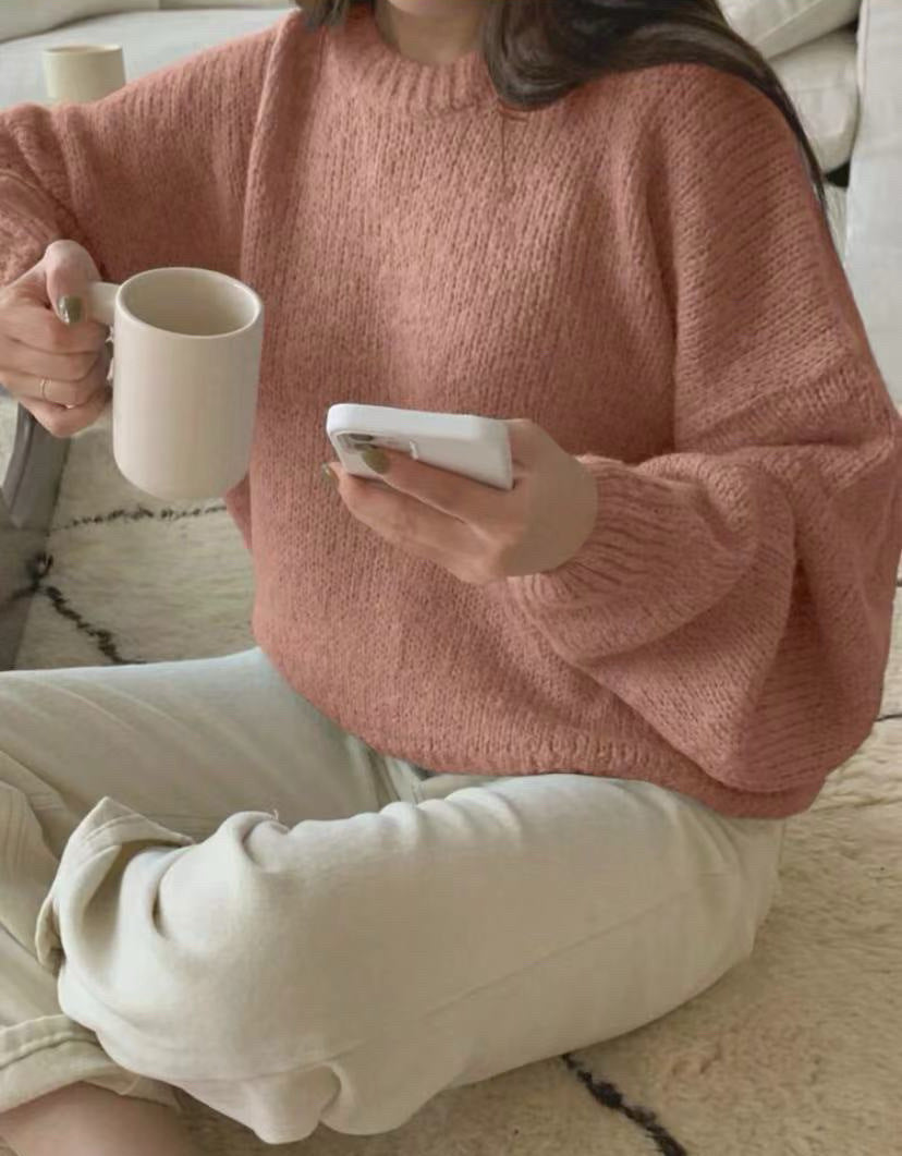 Damen Kuscheliger Strickpullover mit weitem Schnitt und klassischen Rippdetails EB