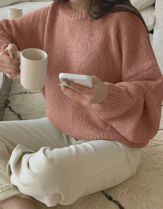Damen Kuscheliger Strickpullover mit weitem Schnitt und klassischen Rippdetails EB