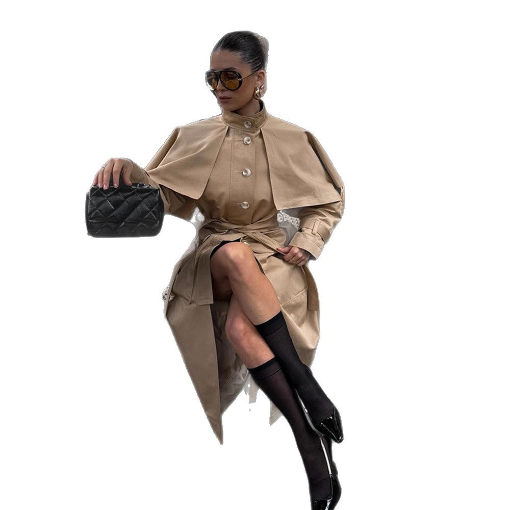 Damen eleganter Trenchcoat mit asymmetrischem Umhang EB