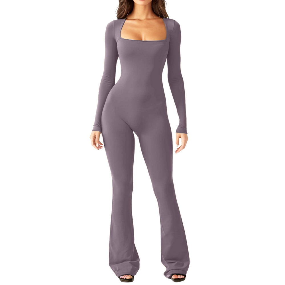 Damen Figürlicher Jumpsuit mit langen Ärmeln und weitem Bein EB