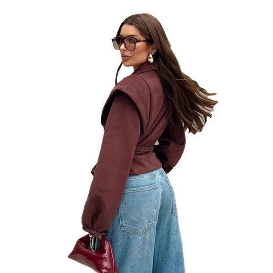 Damen Kunstlederjacke mit übergroßen Ärmeln und taillierter Silhouette EB