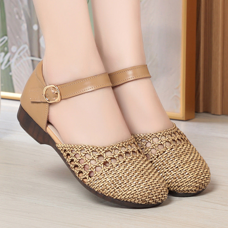 Damen Ballerinas mit dekorativem Flechtmuster und verstellbarem Riemen EB