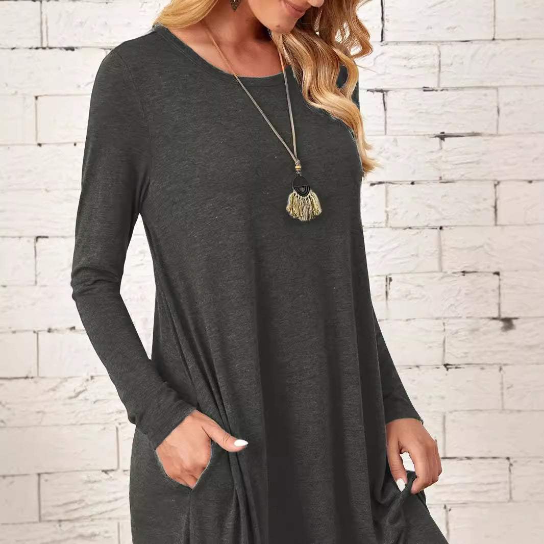 Damen Freizeit-Maxikleid mit praktischen Taschen und lockerem Schnitt EB
