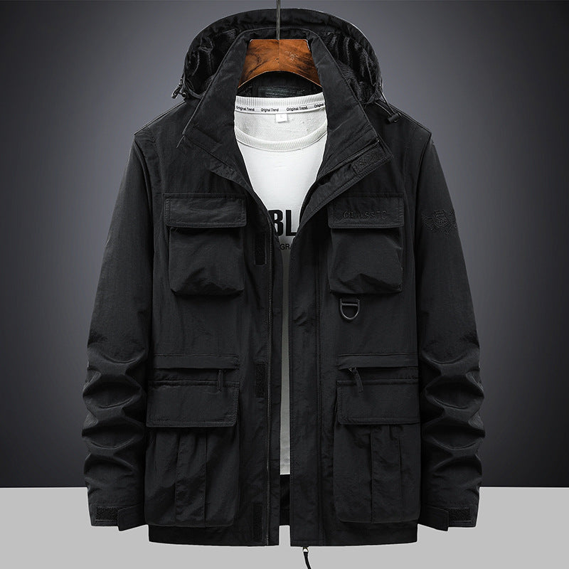 Herren  multifunktionale Fieldjacke mit Kapuze und zahlreichen Taschen EB