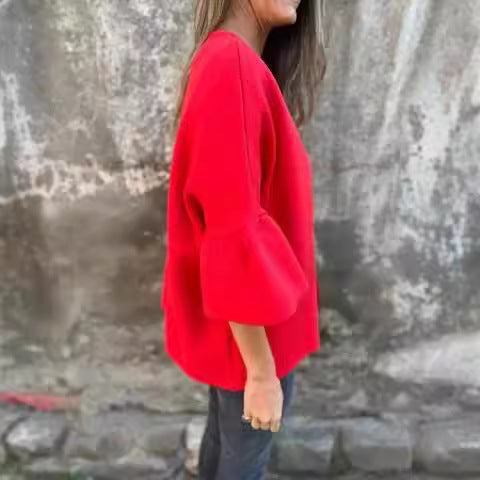 Damen modische Cardigan mit auffälligen Glockenärmeln und lockerer Passform EB