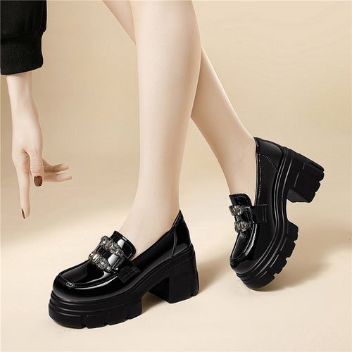 Damen Elegante und auffällige Plateau-Schuhe mit Zierschnalle EB