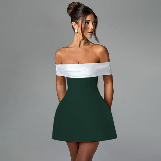 Damen schulterfreies Cocktailkleid mit elegantem Rüschenoberteil EB