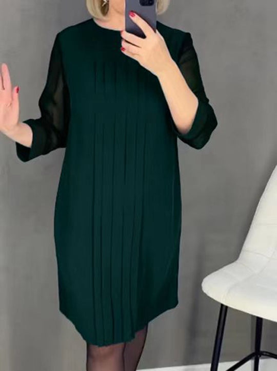 Damen Plissee Abendkleid mit transparenten Ärmeln und elegantem Schnitt Heidi-Mode