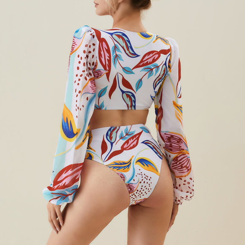 Damen Bikiniset mit langärmliger Bluse und trendy Muster EB