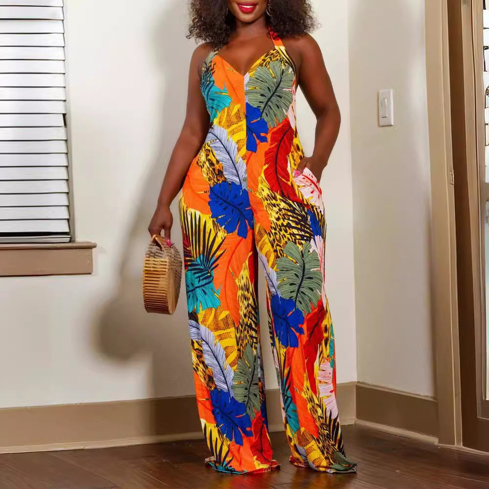Damen Jumpsuit mit floralem Design und weitem Bein EB