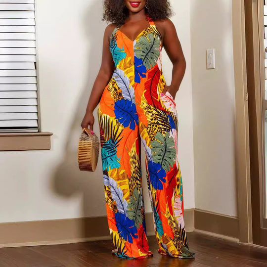 Damen Jumpsuit mit floralem Design und weitem Bein EB