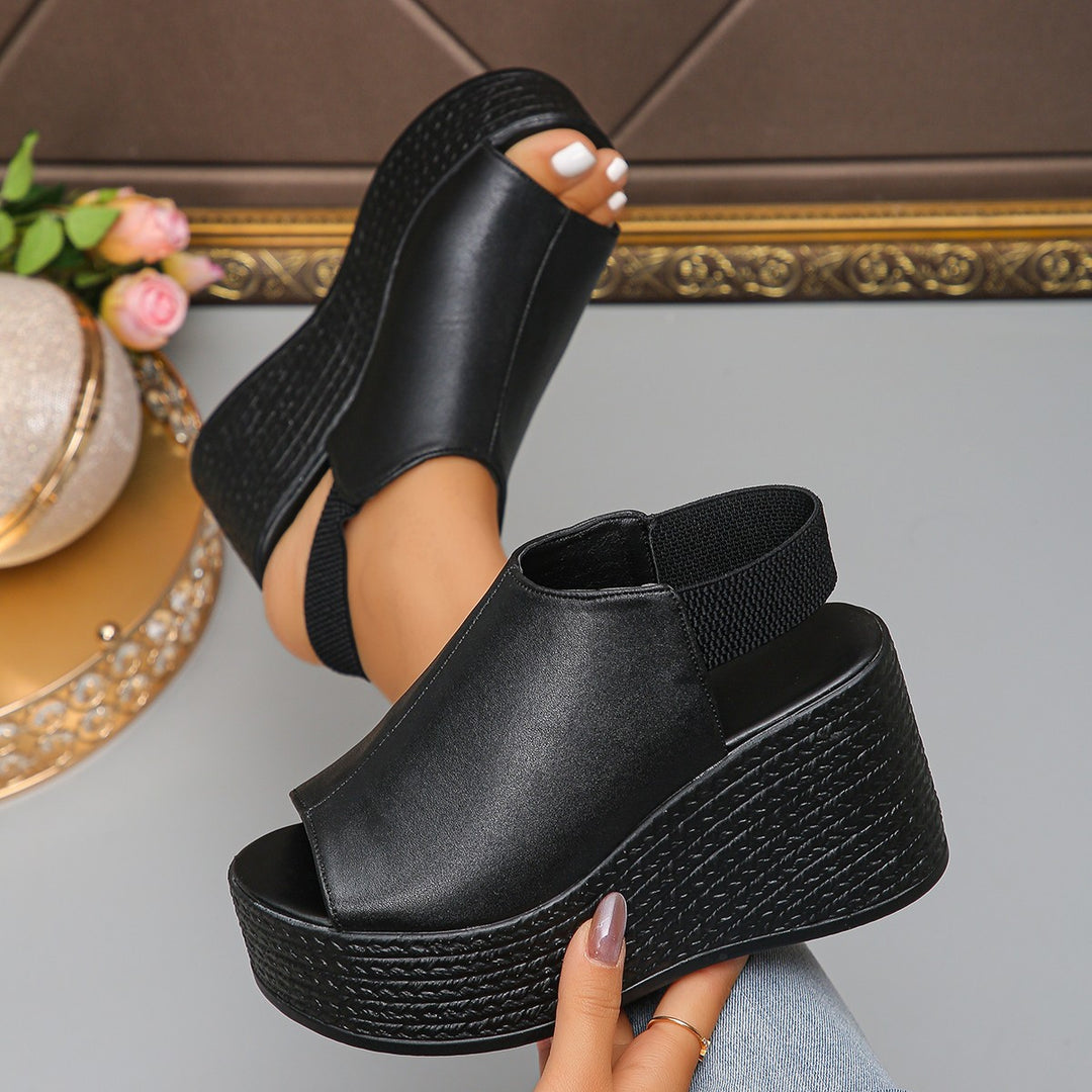 Damen Wedge-Pantoletten mit offenem Zehenbereich und elastischer Riemenstruktur EB