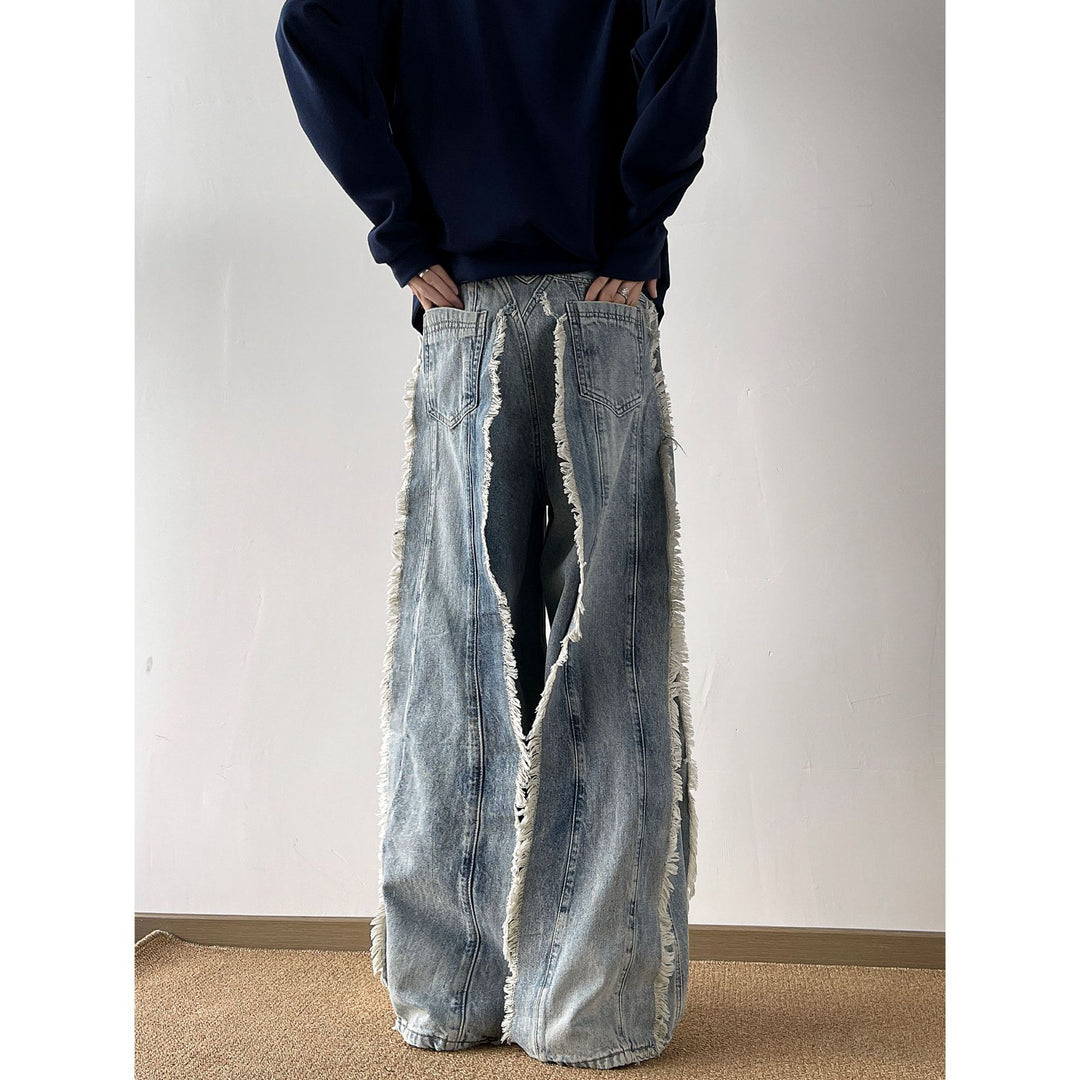 Damen Lässige Weitbein-Jeans mit Fransen-Design EB