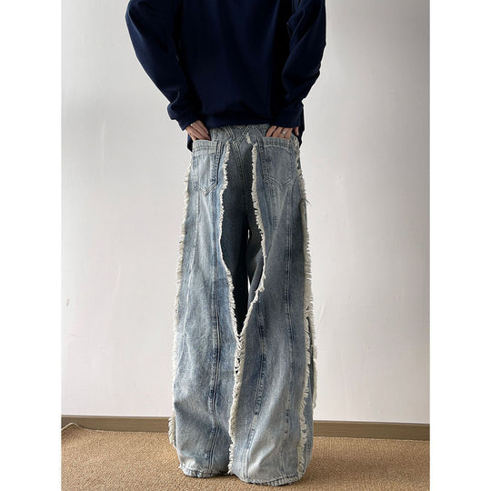 Damen Lässige Weitbein-Jeans mit Fransen-Design EB