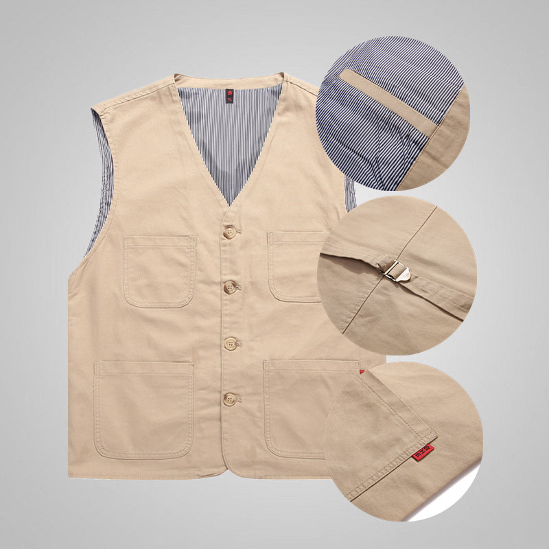 Herren Canvas-Utilityweste aus Baumwolle mit aufgesetzten Taschen und gestreiftem Innenfutter EB
