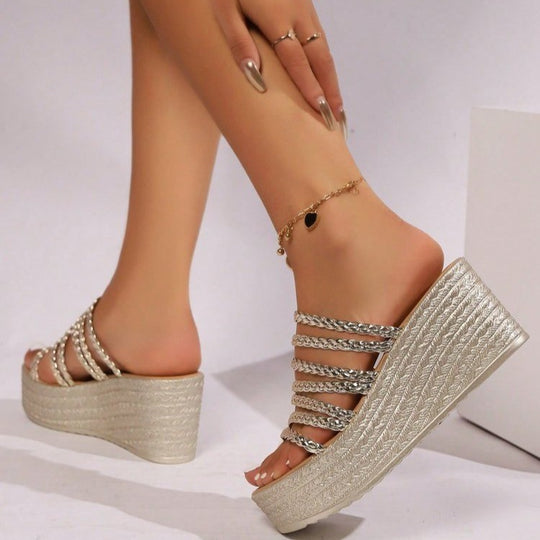 Damen Plateau-Sandalen mit geflochtenem Riemen-Detail EB