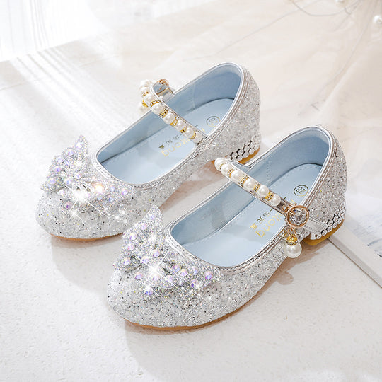 Mädchen Glitzernde Ballerinas mit dekorativen Strass- und Perlenschleifen EB