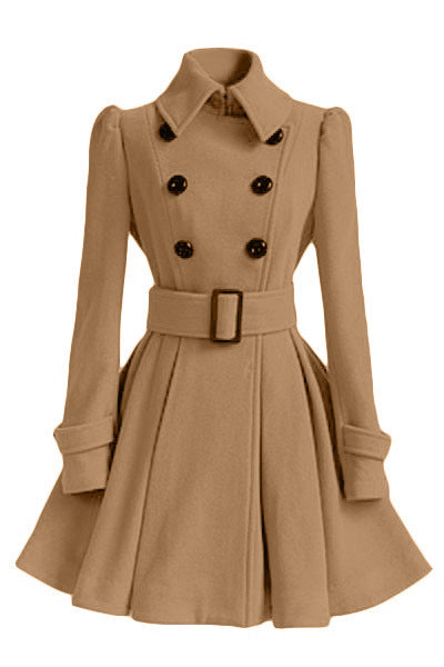 Damen moderner Trenchcoat mit tailliertem Schnitt und Doppelknöpfen EB