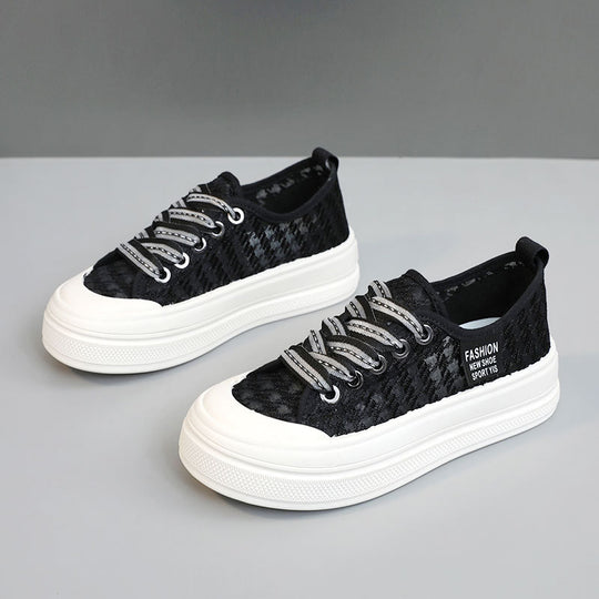 Damen modische Plateausneaker mit atmungsaktiver Mesh-Oberfläche und rutschfester Sohle EB