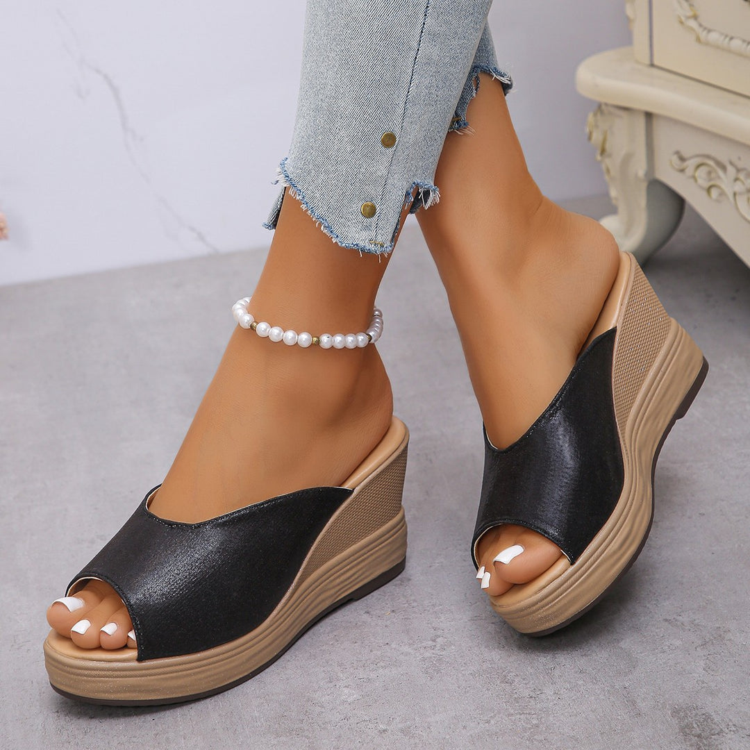 Damen Wedge-Sandalen mit offener Zehenpartie und schimmerndem Obermaterial EB