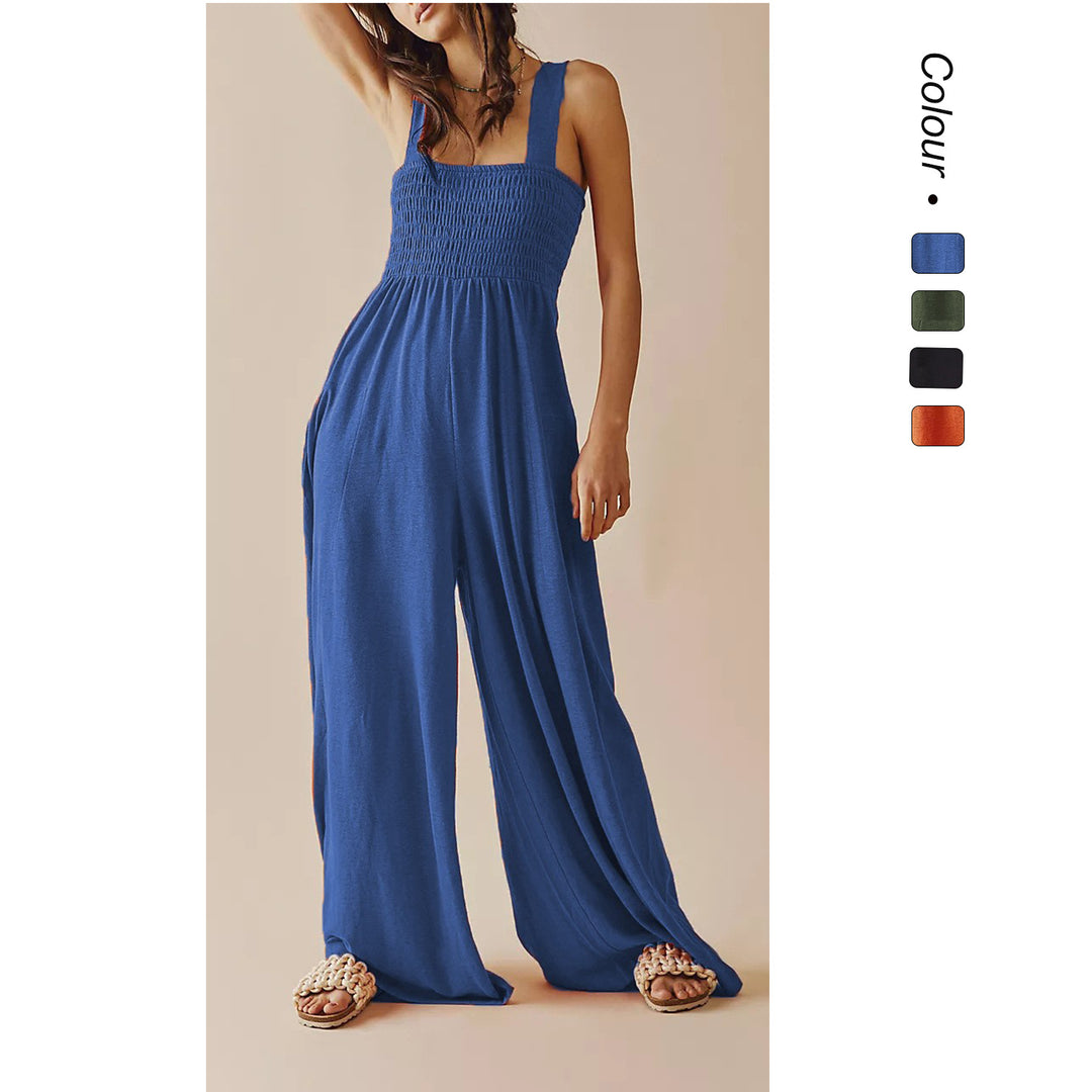 Damen Lässiger Jumpsuit mit elastischem Oberteil und weitem Bein EB