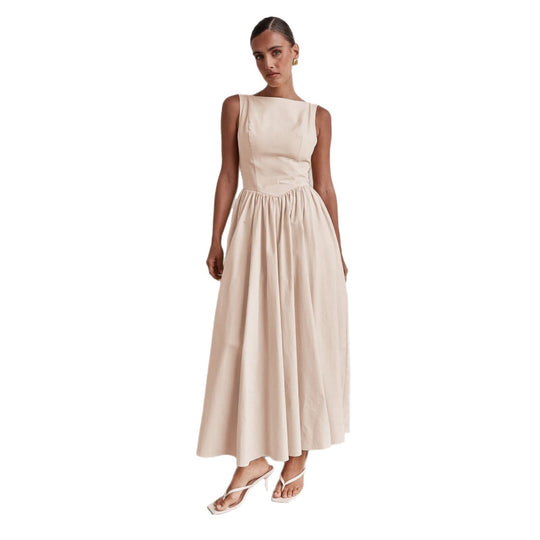 Damen Elegantes Maxi-Kleid mit breitem Rockansatz und taillierter Passform EB