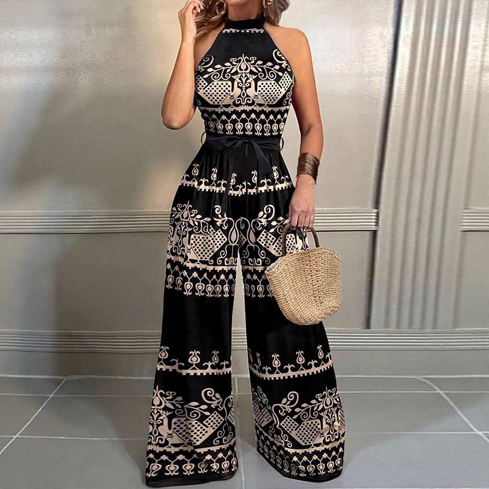 Damen Jumpsuit mit elegantem Halterdesign und stilvollen Musterdetails EB