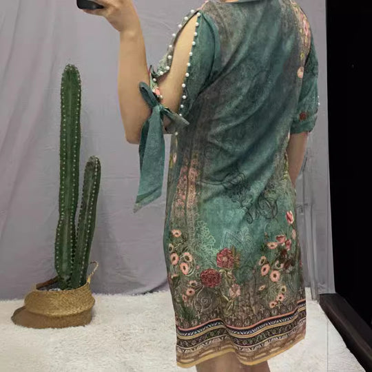Damen Sommerkleid mit floralen Motiven und schulterfreiem Design EB