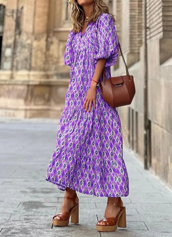 EB | Großes böhmisches Kleid mit Rundhalsausschnitt und Laternenärmeln
