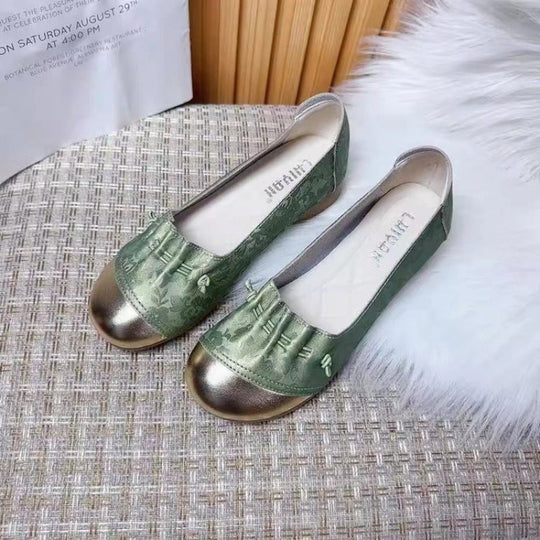 Damen Ballerinas mit modischem Falten-Design und glänzender Zehenkappe EB