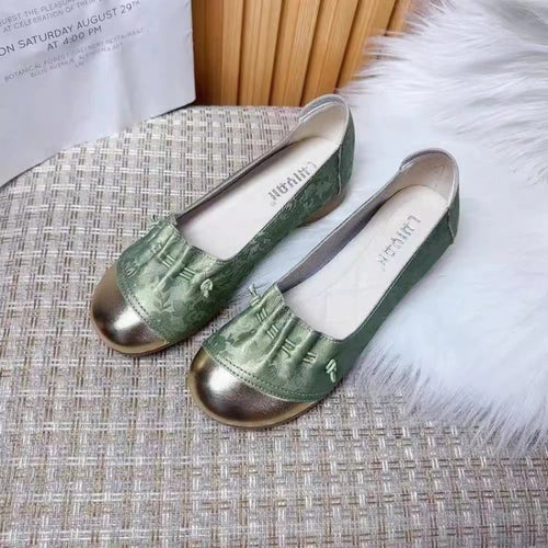 Damen Ballerinas mit modischem Falten-Design und glänzender Zehenkappe EB