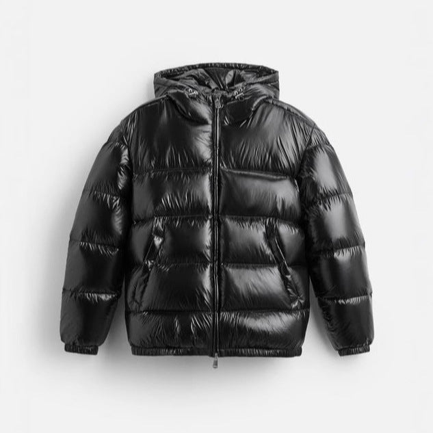 Damen nan glänzende Steppjacke mit Kapuze wattierter Thermofüllung und geradem Komfortschnitt EB