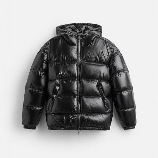 Damen nan glänzende Steppjacke mit Kapuze wattierter Thermofüllung und geradem Komfortschnitt EB