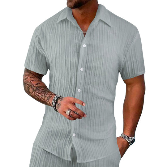 Herren Kurzarm-Hemd mit strukturiertem Design und modernen Knopfdetails EB