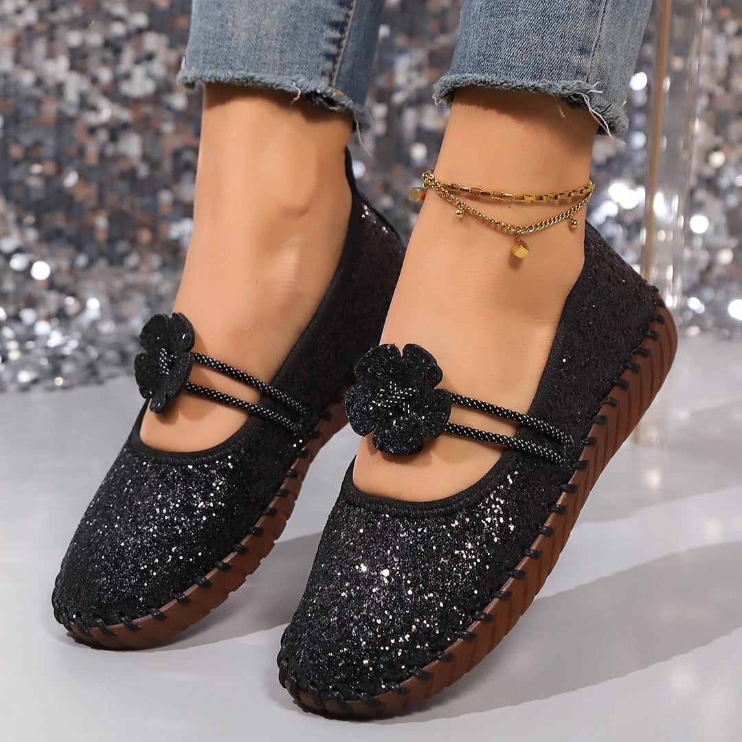 Damen nan flache Mokassin-Ballerina mit Paisley-Laserprint elastischem Kordelverschluss handgenähter Rahmennaht und flexibler profilter Laufsohle EB
