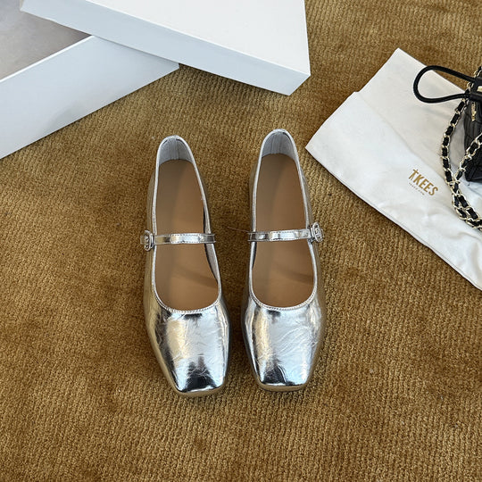 Damen Elegante Mary Jane Ballerinas mit modischem Riemchen und hochwertiger Leder-Oberfläche EB